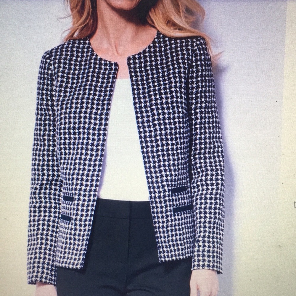Talbots textured houndstooth jacket black and white